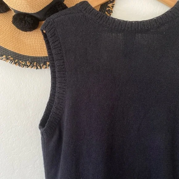 Vintage Y2K Autumn Fall Leaves Embroidered Black Ramie Cotton Knit Sweater Vest - Picture 6 of 9